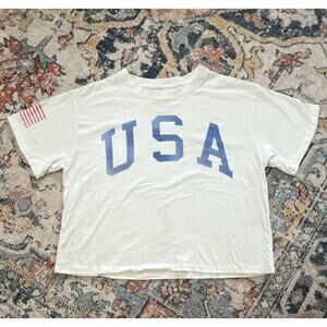 Mighty Fine USA Graphic Print Logo Knit Cotton Crew Neck Short Sleeve Tee M